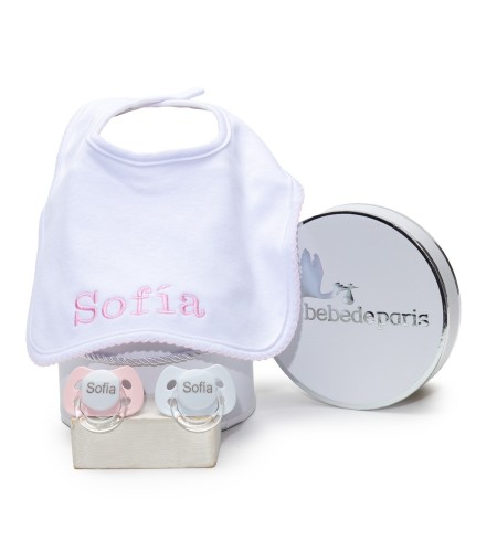 Set de Dos Chupetes y Babero Personalizados