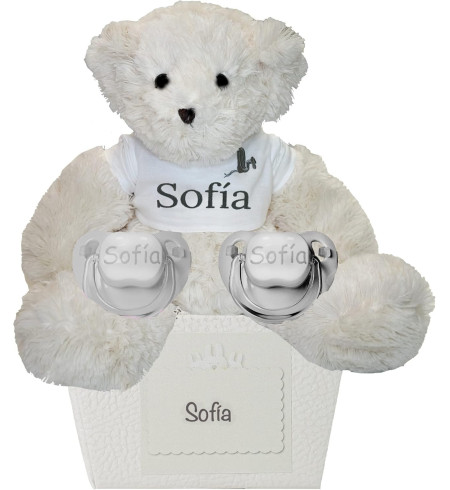 Pack of two personalised dummies and teddy bear