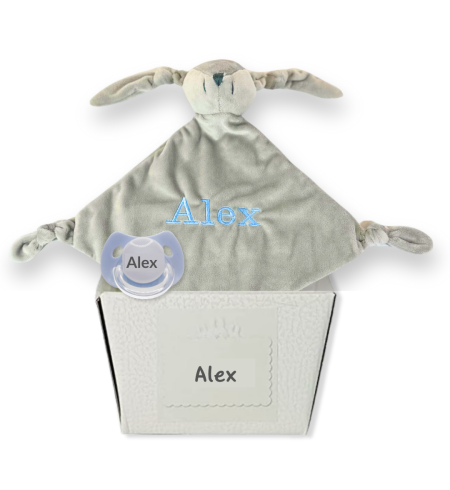 Comforter and personalised dummy with baby’s name