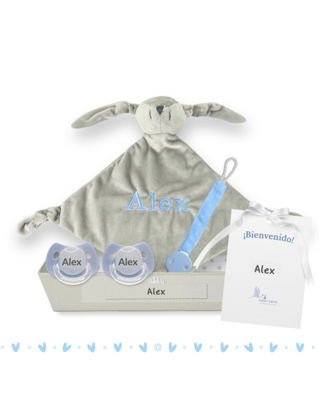 Pack of comforter 2 personalised dummies and dummy clip